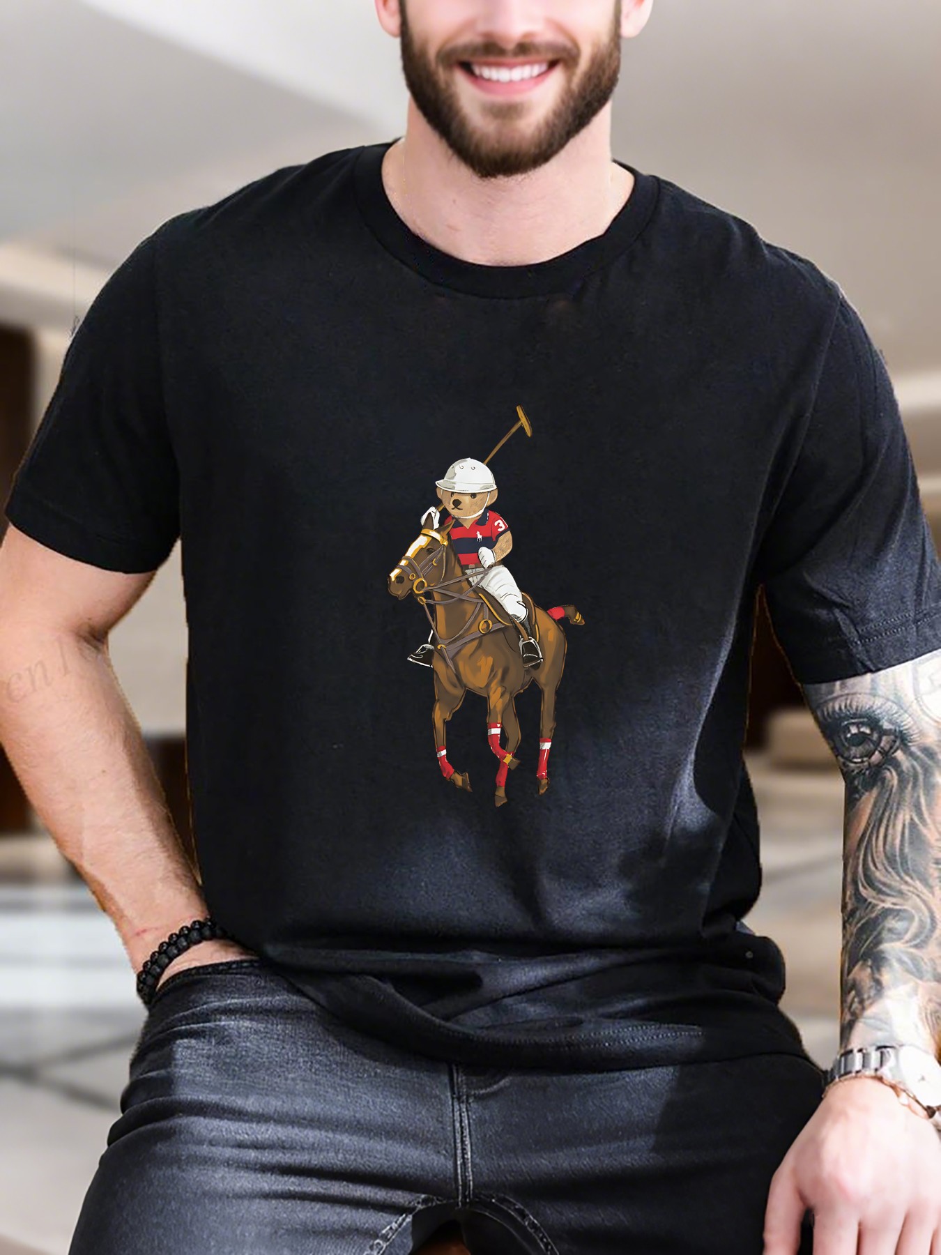 Men's Printed Short Sleeve T-S - Polo Shirt Equestrian recensione e prezzo