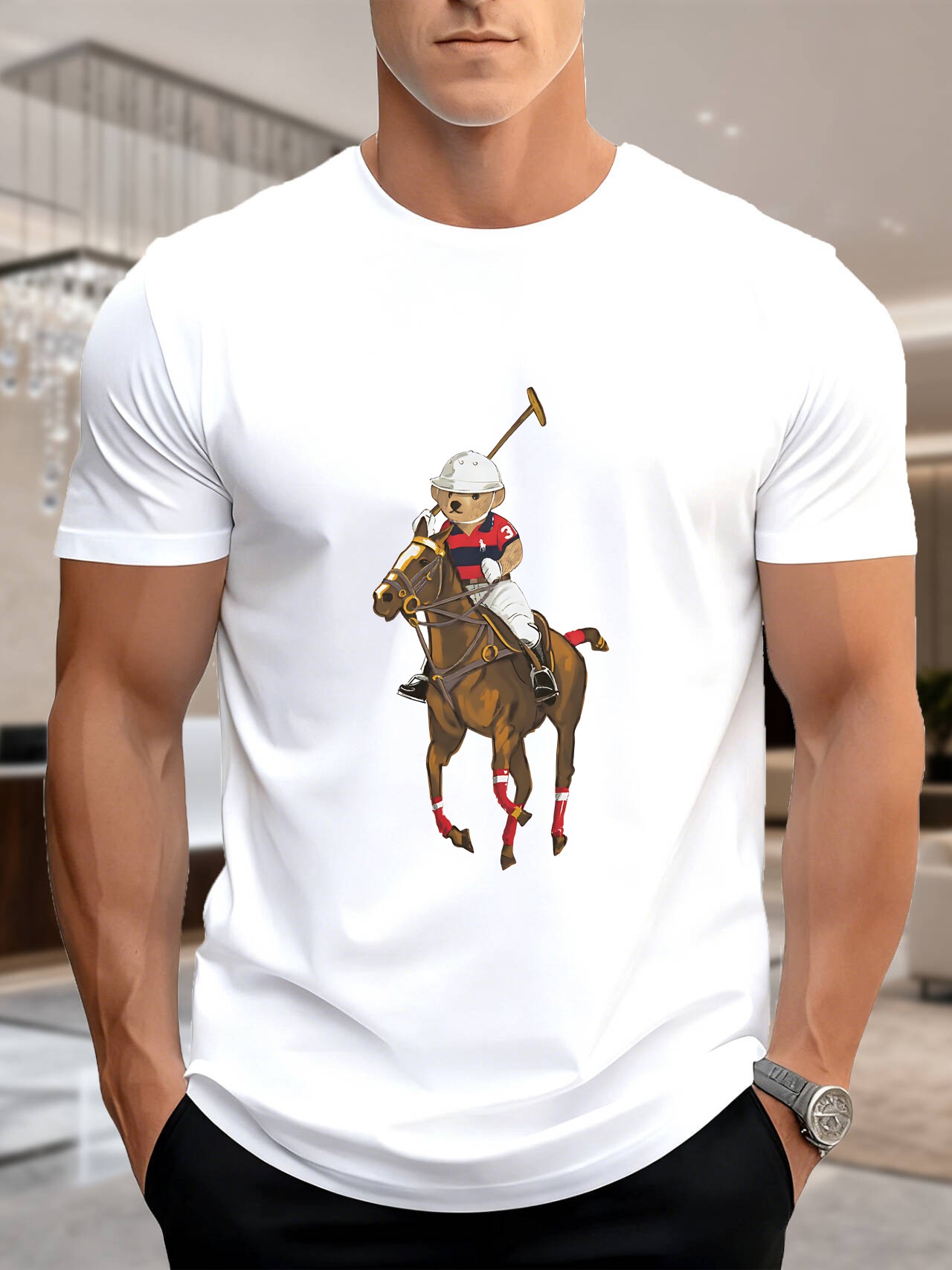 Men's Printed Short Sleeve T-S - Polo Shirt Equestrian recensione e prezzo
